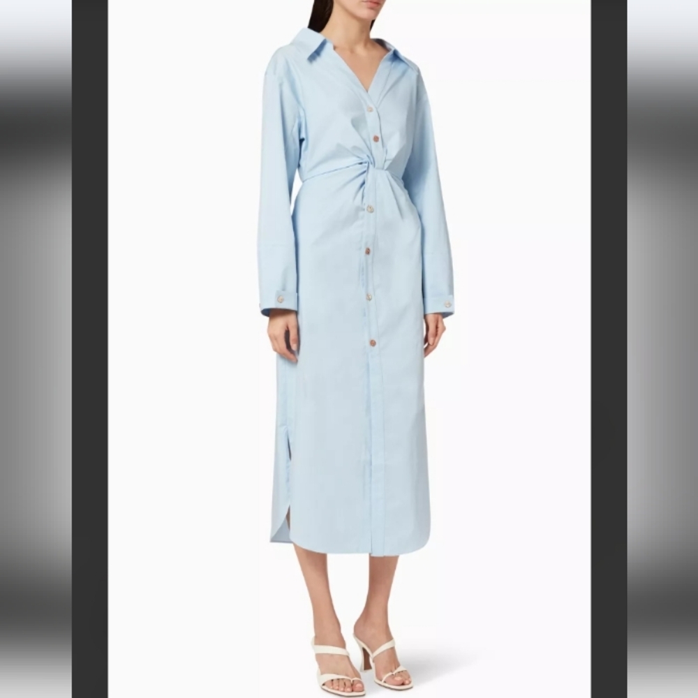 $568 Nanushka Ayse Twisted Shirt Dress In Sky Blue